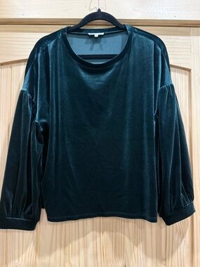 Another Love Velvet Balloon-Sleeve Top - Deep Green